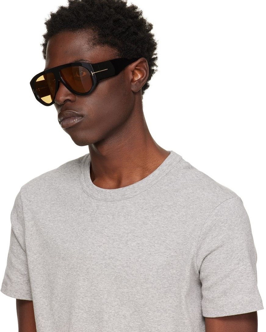 Bold Aviator Shield Sunglasses — Glossy Black