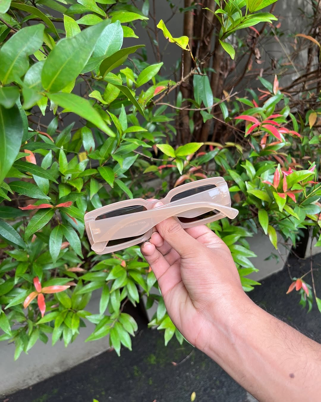 Nude Blush Rectangle Sunglasses