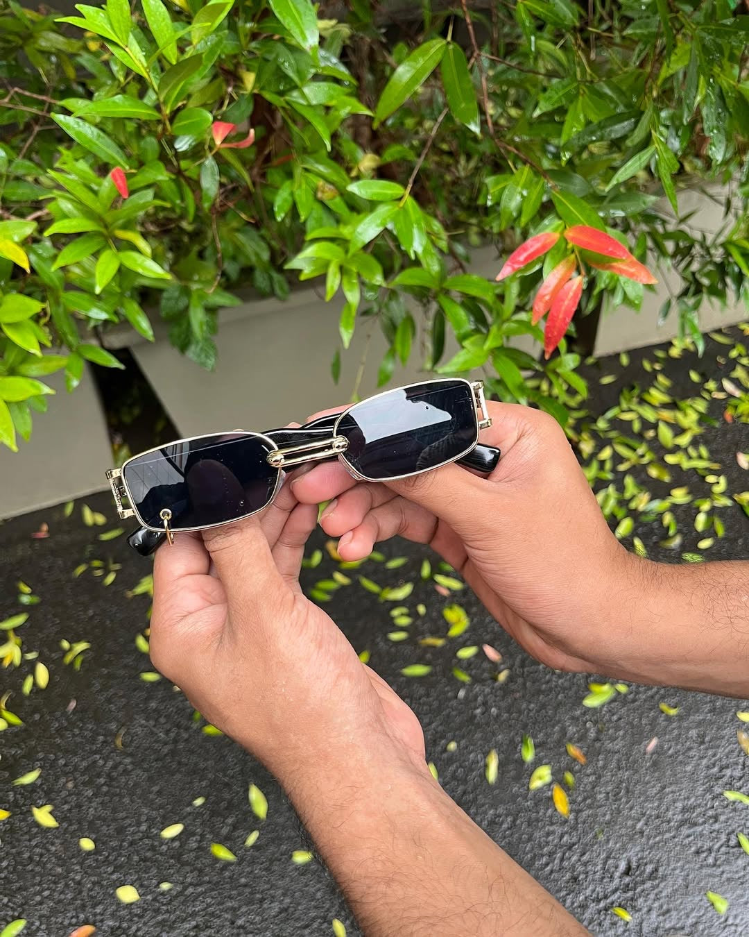 Slate Rectangle Sunglasses — Gold Frame