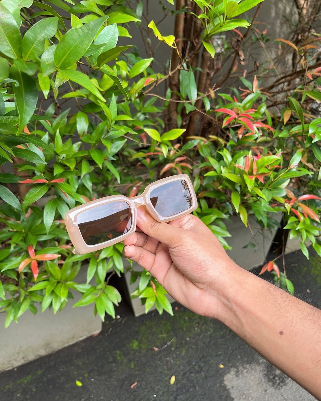 Nude Blush Rectangle Sunglasses