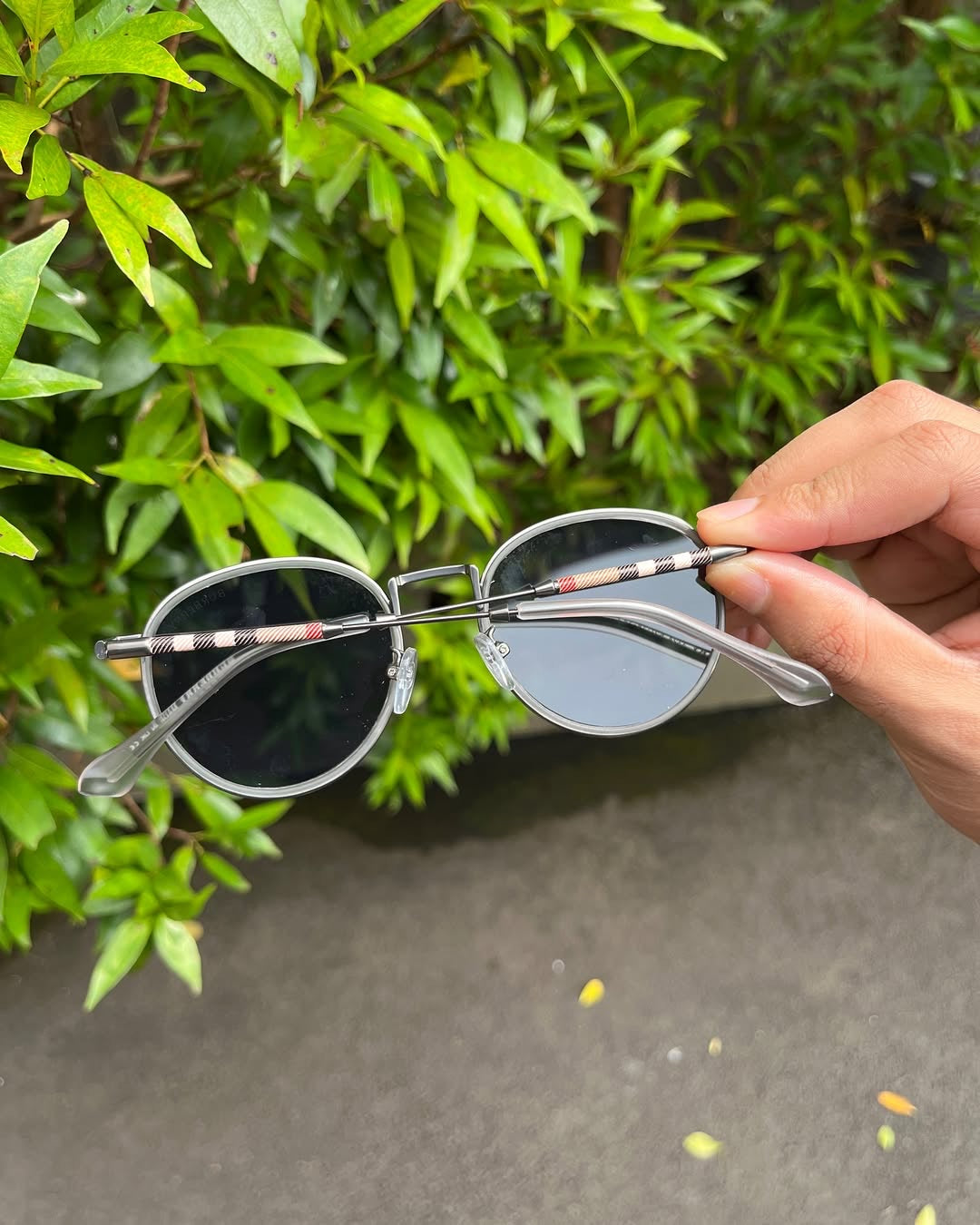 Round Wire Sunglasses Gunmetal & Check