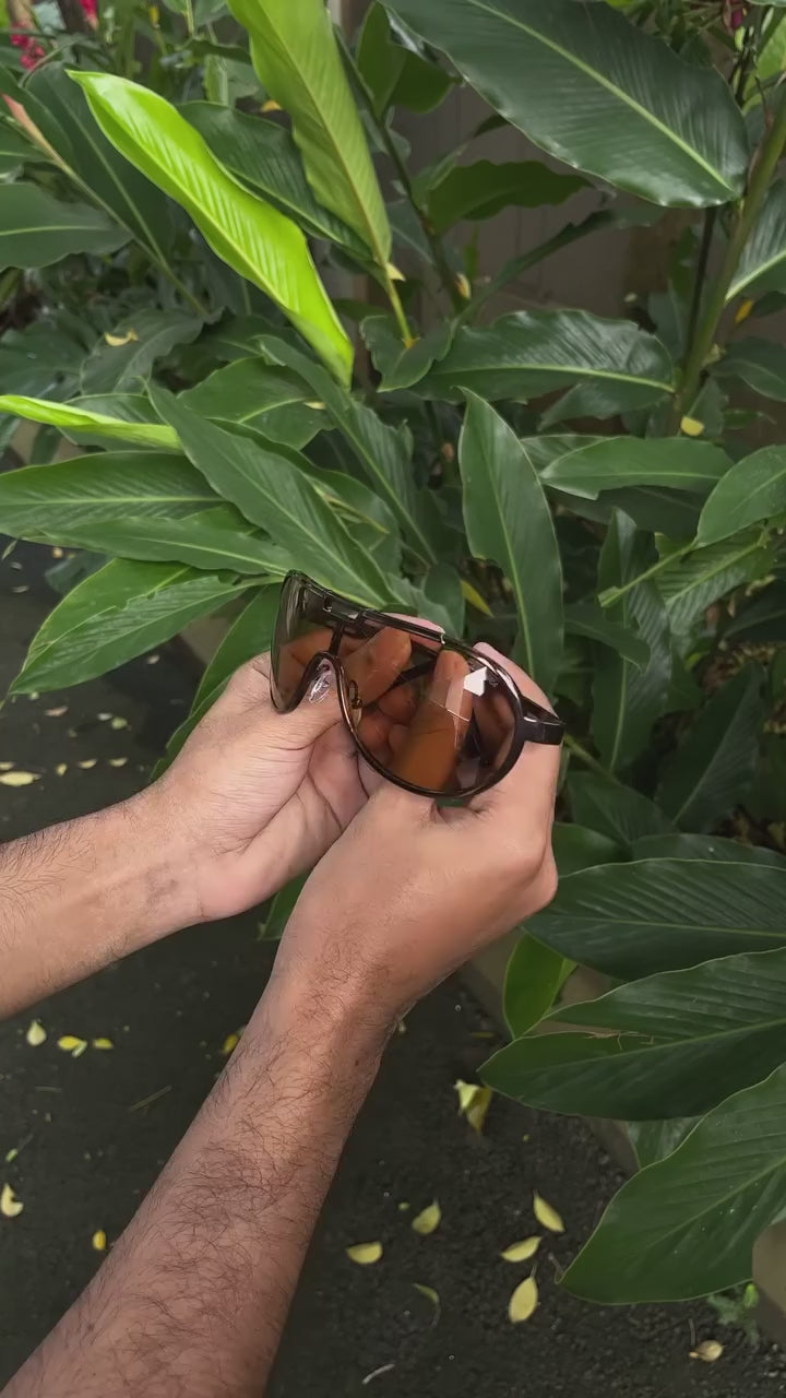 Racer Shield Sunglasses — Brown & Amber