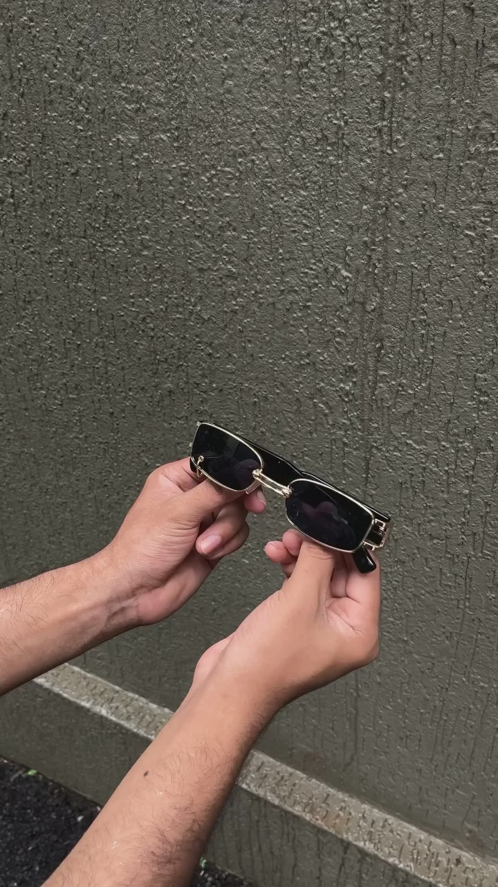 Slate Rectangle Sunglasses — Gold Frame